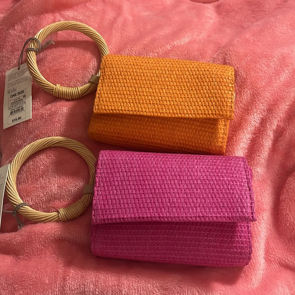 Pink and Orange Woven Handbags